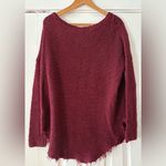 Free People Burgundy Cross My Heart Cable Knit Sweater Raw Edges Size EUC Photo 1