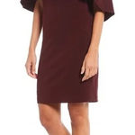 Badgley Mischka Badgley‎ Mischka Capelet Popover Sheath Dress Burgundy Size US 6 NWT Photo 0
