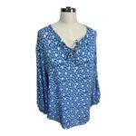 Caslon Blue Watercolor Print Split Tie Neck Long Sleeve Blouse Size Medium Photo 1