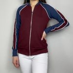 Alternative Apparel Maroon Red, Navy Blue, & White Bomber Zip-Up Track Jacket Photo 0