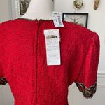 Laurence Kazar NWT NOS  Beaded Sequin Short Sleeve Silk Top Red L Photo 3
