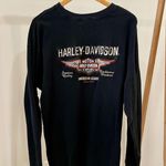 Harley Davidson Vintage Embroidered Henley Thermal Long Sleeve Top in Black Photo 0