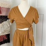 Free People  Fauna Jersey Knit Wrap Romper Short Sleeve Mustard Size XS NWT Photo 0