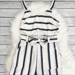 Crystal Doll White and blue Striped belted jumpsuit Photo 1
