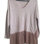 ZARA  Womens Sweater V-Neck Long Sleeve Pullover Lace Floral Bottom Boho‎ M Beige Photo 0