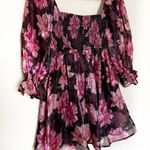 Pink and Black Floral Organza Babydoll Mini Dress Size M Photo 4