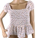 Pink Lily Floral‎ Smocked White Top Photo 0
