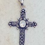 Black 925 Sterling silver moonstone cross pendant neckline Photo 0
