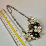 Silver tone faux pearl flower cluster necklace Photo 4
