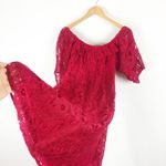 ZARA Red Lace Off Shoulder Midi Dress Medium Puff Sleeve Button Front Photo 10