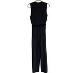 Black Sheer Panel Velvet Trim Straight Leg Jumpsuit Size 12 Office Siren Career Photo 1