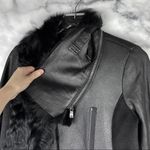 Boutique Ashley B Leather Shearling Wool Zipper Cowl Moto Biker Coat Jacket Black S $1795 Photo 7