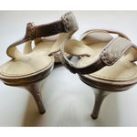 Calvin Klein Beige kitten Heels Sz 8 women's peep toe sling back faux leather Photo 3