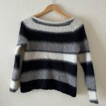 Alice + Olivia  Baby Alpaca Merino Wool Gray Black White Striped Sweater Photo 3