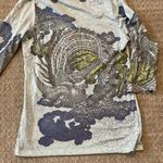 Yukiko 3/4 Blue & Green Bird and Floral Graphic Top Size L Photo 1