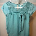 LC Lauren Conrad  Blue Tie Front Cap Sleeve Blouse Photo 0