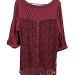 Jag jeans Jag Crocheted Lace Back 3 Quarter Button Tab Sleeve Shirt Top Tunic Top Medium Photo 5