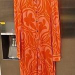 Trina Turk 💕💕 Long Sleeve Jersey Knit Shirt Dress Orange and Pink Retro Print M Photo 0