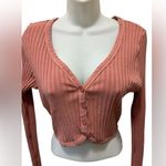 Aerie  Ribbed Crop Cardigan Pink L Long Sleeve Button Frint Casual Top Stretch Photo 4
