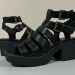 SO Black ‘Bayleigh’ Strappy Chunky Leather Open-Toe Peep-Toe Sandals Slides Shoes Heels Size 9 🖤 Photo 0