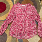 Mango  Pink Red Floral Print Long Sleeve Blouse Top Button Down Shirt Women’s 4 Photo 0