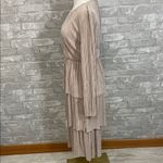 ZARA  champagne gold pleated long sleeve tiered midi dress. Photo 2