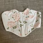 SheIn White Pink Green Floral Embroidery Tie Back Corset Crop Top Small Photo 0