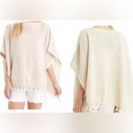J. McLaughlin Oatmeal Cotton Tassel Fringe Asha 100% Cotton Poncho Sweater OS Photo 1