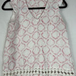 Lilla P White and Red Patterned Blouse with Lace Detail Photo 0