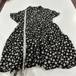 ZARA Black & White Daisy Print Short Sleeve Baby Doll a Button Front Dress Sz XS Photo 6