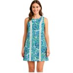 Eliza J  Floral Embroidered Sleeveless Shift Dress Blue White Green 14 EUC Photo 1