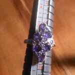 African Amethyst and Simulated Purple Diamond Stainless Steel Ring (Size 6) Photo 3