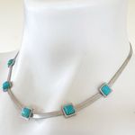 Silver plated Square turquoise necklace Snake Stainless Steel men womens jewelry Blue Photo 3