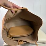 Unbranded Brown Beige Pebbled Leather Crossover Top Tote Bag w/ Cosmetic Pouch Photo 4