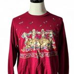 Vintage Cozy Red Cat & Fence Graphic Sweatshirt Women's Long Sleeve Top FLAW Size M Photo 0