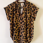 Muche Muchette Brown Leopard Print Blouse NEW One Size Short Sleeves Tan Photo 0