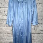 Vanity Fair Vintage  3 Piece Nylon Pajama Set Pants Shirt Robe Size S Blue Floral Photo 1