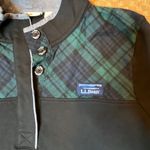 LL Bean Womens Black Mock Neck Long Sleeve 1/4 Button Pullover Plaid SZ L Preppy Size L Photo 8