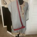 Handmade Beaded Embroidered Dress Pakistani Indian Bollywood Wear Party wear 3pc Gray Photo 4