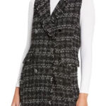 Laundry by Shelli Segal  Black White Tweed Fringe Double Breasted Vest Medium Photo 0