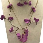 Vintage 3 Floral Wired Strand Purple Fuchsia Spacer Necklace W/ Paired N… Photo 0