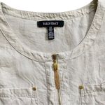 Ellen Tracy  Linen Tan & Cream Pin Stripe Sleeveless Top w/ Gold Hardware Medium Photo 5