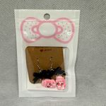 Handmade Black Bow and Strawberry Milk Earrings Pink Photo 3