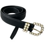 LP Blue Belt Womens Medium Black Vegan Leather Faux Pearl Buckle 1.25in Classic Photo 0