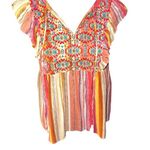 THML Savanna Jane Multicolor Boho Whimsy Tassel Tie Embroidered Blouse Photo 7