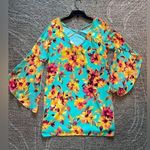 Pink Owl Womens Retro Dress Size Small Hippie Vibrant Floral Dress Flared Sleeves Teal Photo 0
