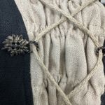 Cottagecore Renaissance Corset Midi Dress Puff Sleeve Linen Prairie Style Sz L Tan Photo 4