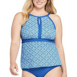 Lands' End  Keyhole Tankini Top Fresh Boreal Blue Tile Pattern Size 10D NWOT!!! Photo 0