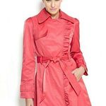 Jessica Simpson New! Ruffle-Front Belted Trench Coat Plus Size Coral Color 1X Photo 0