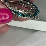 Vintage Aurora Borealis baguette rhinestone inter woven circle brooch. Blue Photo 4